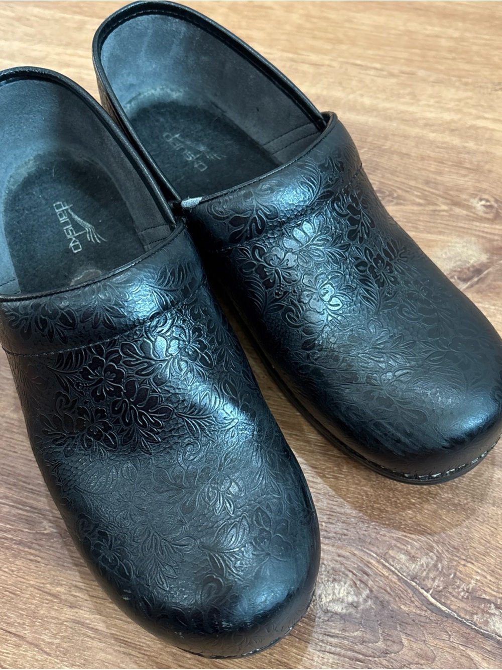 Dansko Professional black floral tooled leather clogs shoes size 41 US 10.5-11